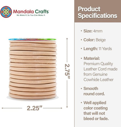 Mandala Crafts Round Genuine Beige Leather Cord - Image 4