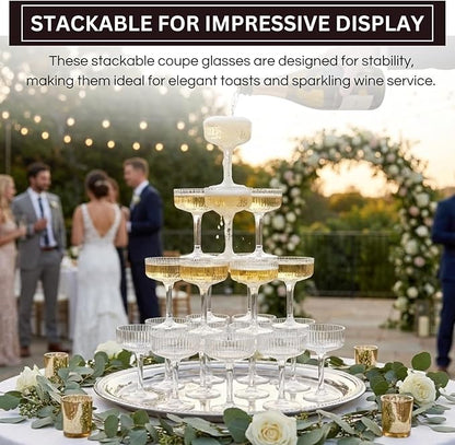 Premium ACRYLIC Champagne Tower Kit | 20 Stackable 7 oz Plastic Coupe Flutes | - Image 3