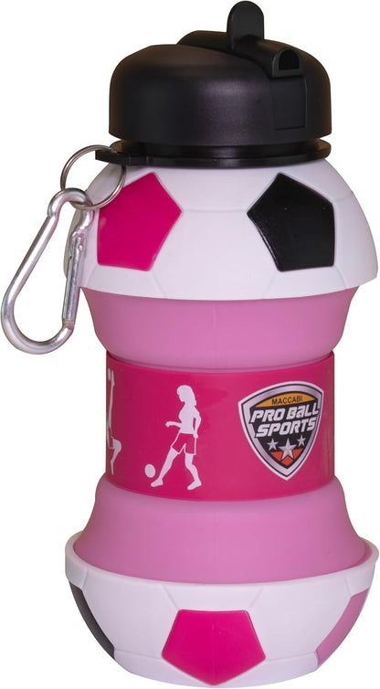 Maccabi Art Clip-On Collapsible BPA-Free Silicone Pink Soccer Ball Water Bottle - Image 2