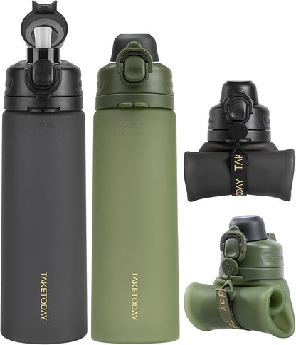 TakeToday Collapsible Water Bottles 21oz, Foldable Platinum Silicone Travel by TAKETODAY