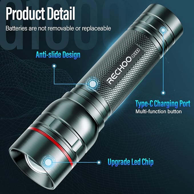 Rechargeable Flashlights High Lumens, G1000 Super Bright Flash Light 2 Pack - Image 4
