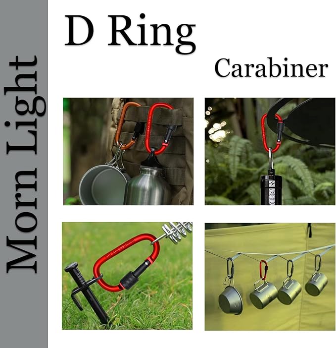 6 Pack Small Locking Carabiner, 3 Inch Aluminum D-Shape Snap Hook - Image 5