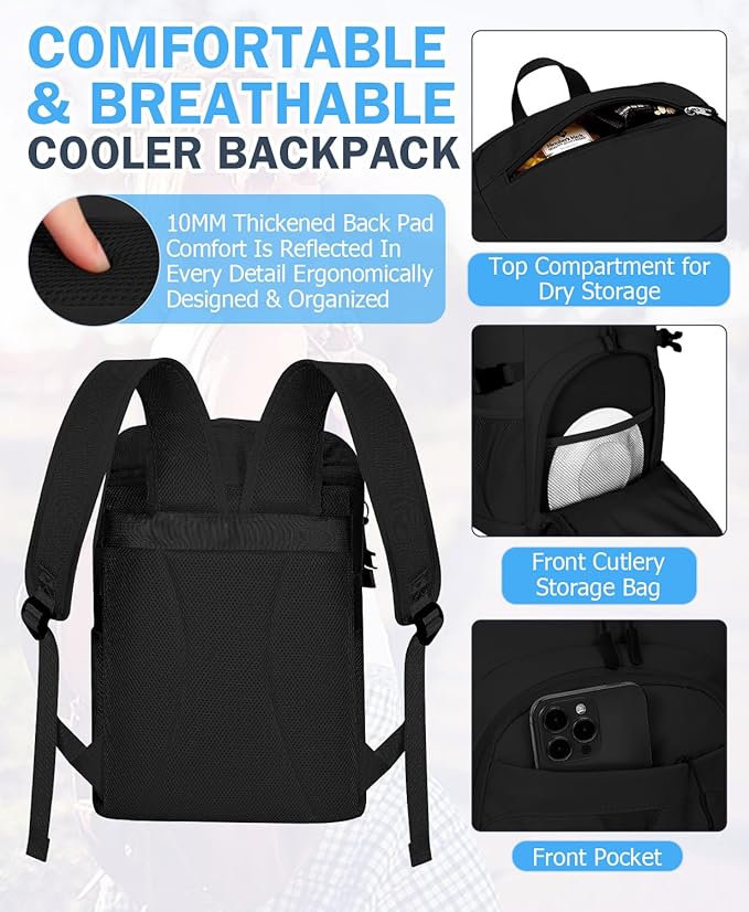 Cooler Backpack, 22L Waterproof Soft Backpack Coolers Leak Proof Beach Backpack - Image 4