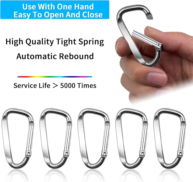 2.4" 24pcs Small Carabiner Clip Keychain, Aluminum D Ring Shape Clips - Image 3