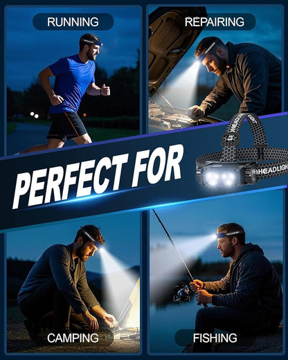 Headlamp Rechargeable 2PCS, 4500L Super Bright Light Bright LED Rechargeable - Image 5
