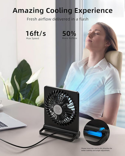Koonie USB Fan, Strong Wind Ultra Quiet Small Desk Fan 220° Tilt Folding 3 - Image 2
