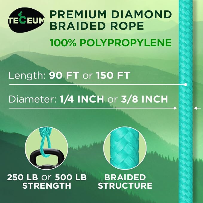 TECEUM Rope – 90 Feet x 1/4 Inch – Green Wave – Strong All-Purpose Utility Rope - Image 2