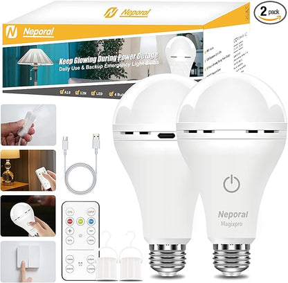 MagixPro Remote Rechargeable Light Bulbs, USB & Socket Charging, 1800mAh Battery by Neporal