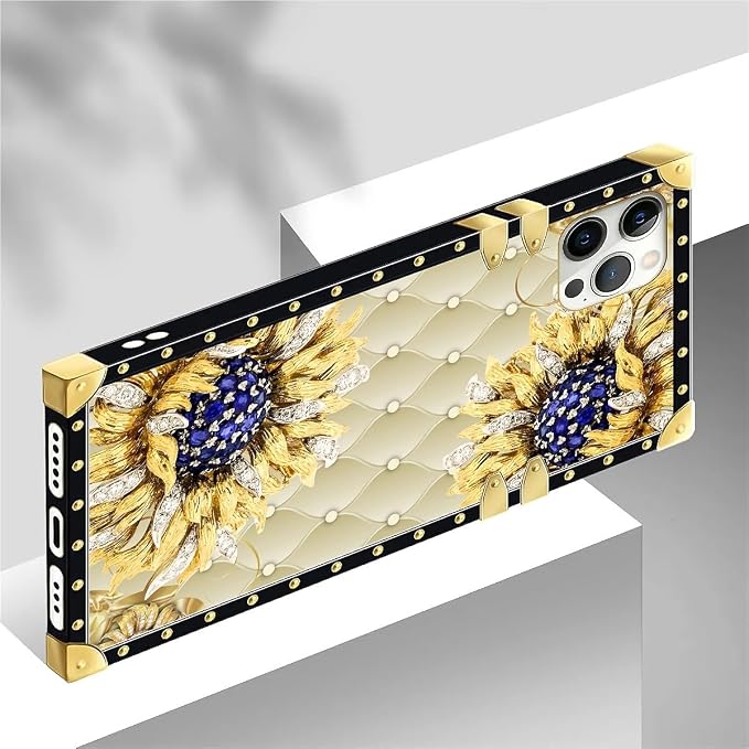 Compatible with iPhone 12 12 Pro Case, Sunflower Diamonds Leather Luxury Golden - Image 4