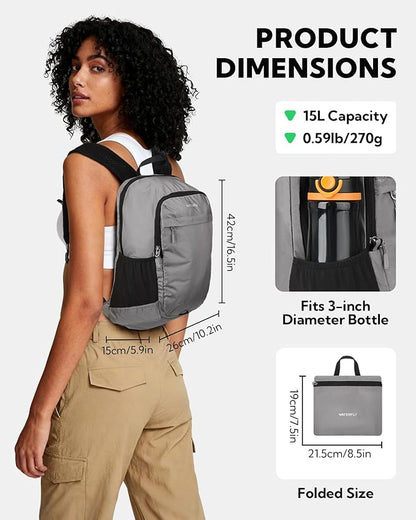 WATERFLY Packable Lightweight Small Backpack: 15L Foldable Mini Hiking Daypack - Image 3
