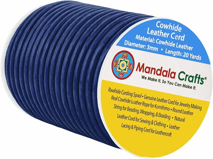 Mandala Crafts Round Genuine Navy Blue Leather Cord by MandalaCrafts