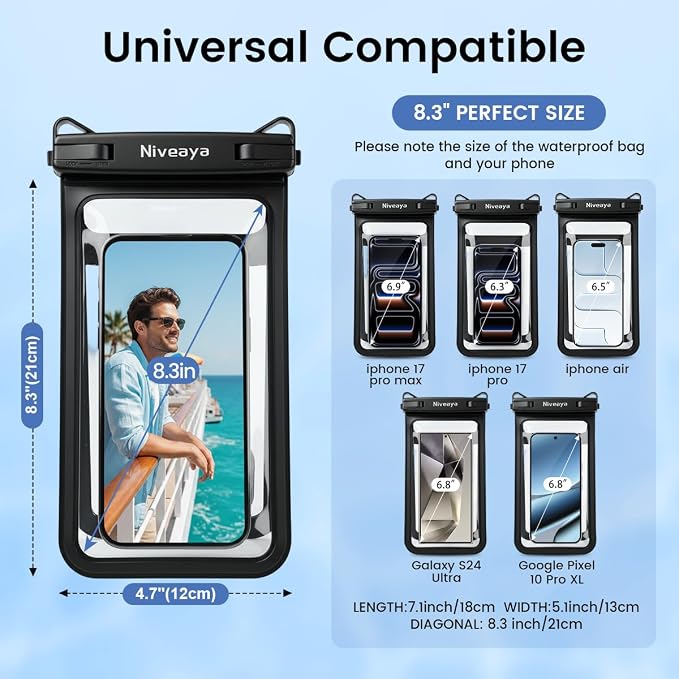 Niveaya Double Space Waterproof Phone Pouch, IPX8 Phone Case - Image 3