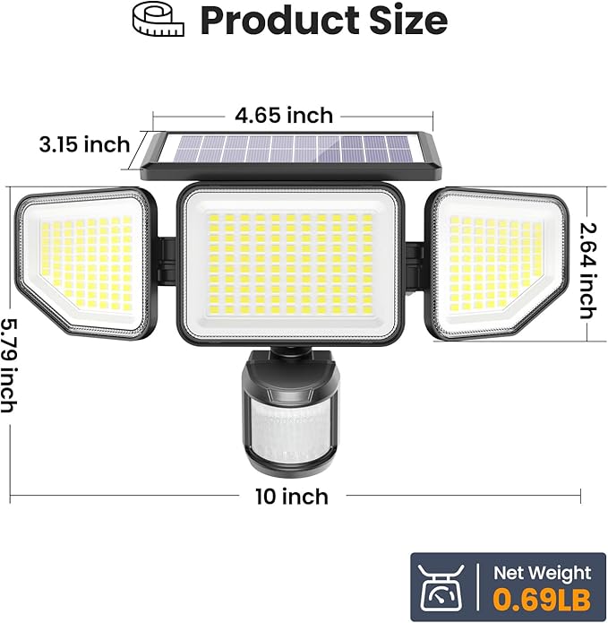 Onforu 4500LM Solar Lights Outdoor, 3 Heads Security Lights - Image 5