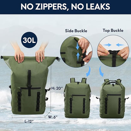 Haimont Waterproof Dry Backpack 30L TPU Lightweight Roll Top Dry Bag - Image 6