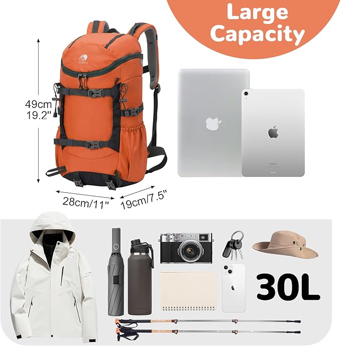 30L Skateboard Backpack for Men Women, Waterproof Hiking Backpack - Image 2