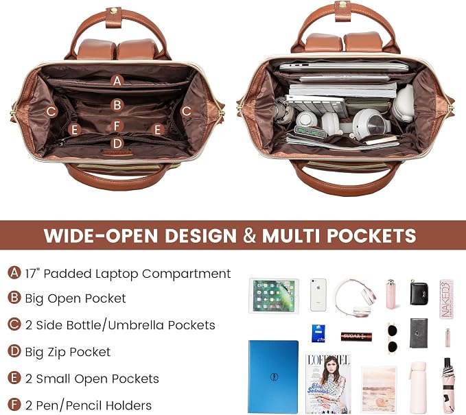 LOVEVOOK Leather Backpack for Women, 17 inch Leather Laptop Backpack Women - Image 2