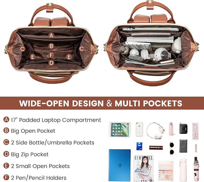 LOVEVOOK Leather Backpack for Women, 17 inch Leather Laptop Backpack Women - Image 2