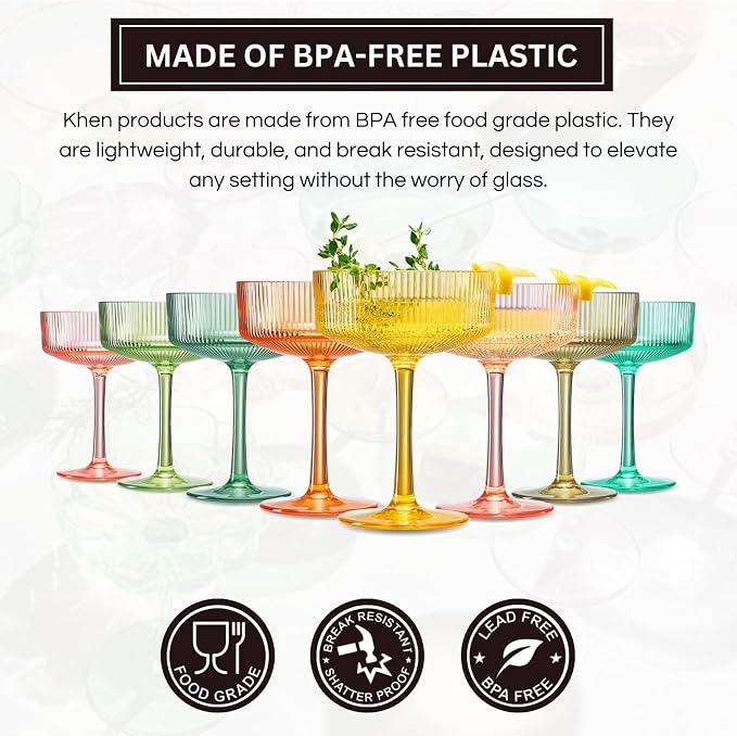 Khen Shatterproof Acrylic Ribbed Vintage Art Deco Martini, Champagne & Cocktail - Image 3