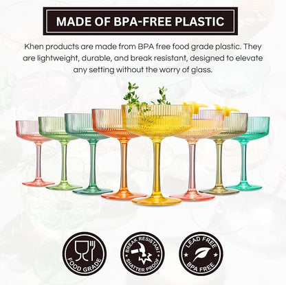 Khen Shatterproof Acrylic Ribbed Vintage Art Deco Martini, Champagne & Cocktail - Image 3