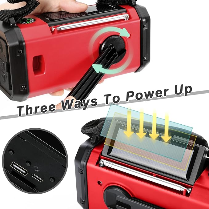 Leaton Weather Radio, Emergency Crank Radio AM/FM/NOAA Solar/Hand Crank/USB - Image 5
