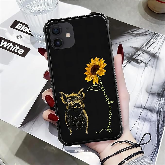 for iPhone 11 Case, Pig Sunflower Yellow Sunshine Pattern Graphic Design Girl - Image 7