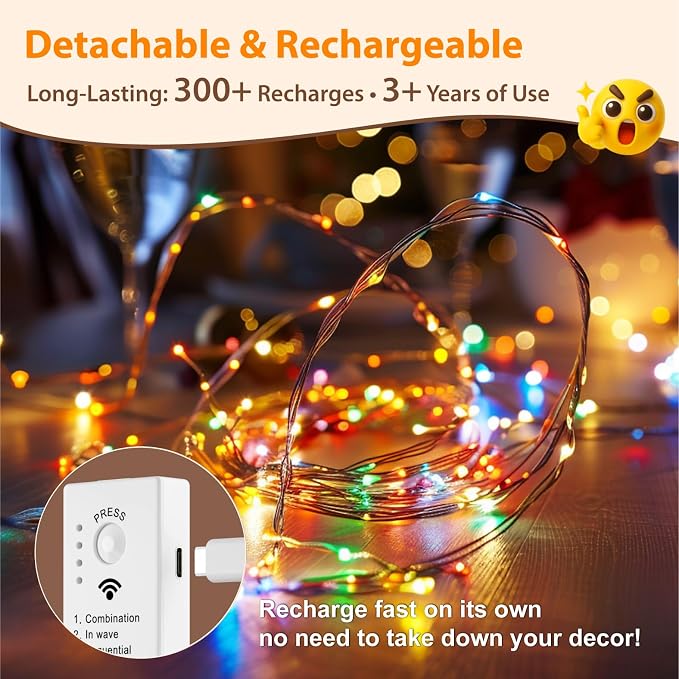 HXWEIYE Rechargeable Fairy Lights - Image 4