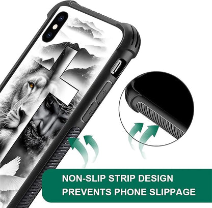 for iPhone Xs Max Case, Lion Cross Jesus Christ Dove Pattern Graphic Design - Image 6