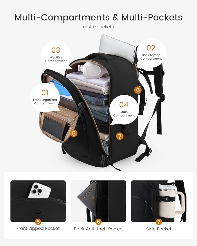 LOVEVOOK 40L Travel Backpack for Women, Airline Approved Carry On Backpack - Image 3