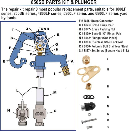 850 Sb Parts Kit Yard Water Hydrant Repair Rebuild Kit & 8842 Plunger Fit - Image 4