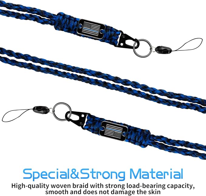 Thin Blue Line Paracord Keychain Neck Lanyard - Image 4