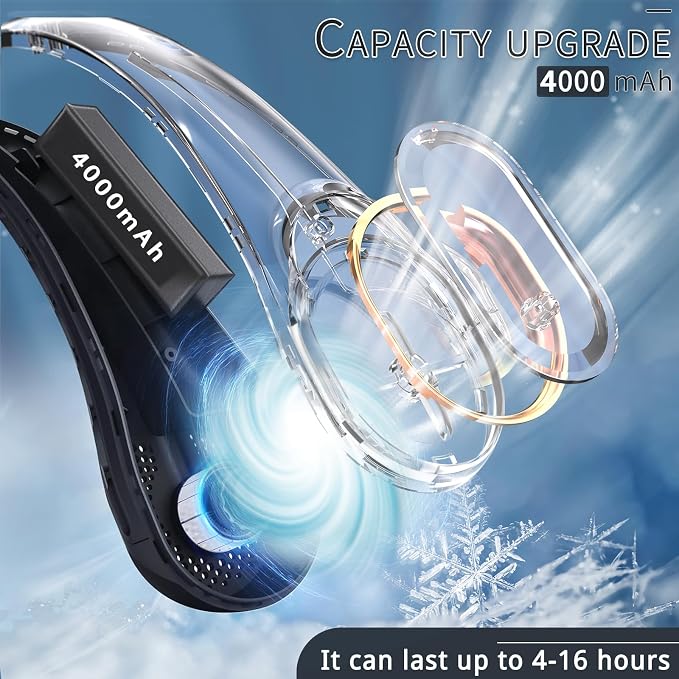 ASNUG Neck Fan, Bladeless Neck Fan, 4000 mAh Rechargeable Personal Fan - Image 4