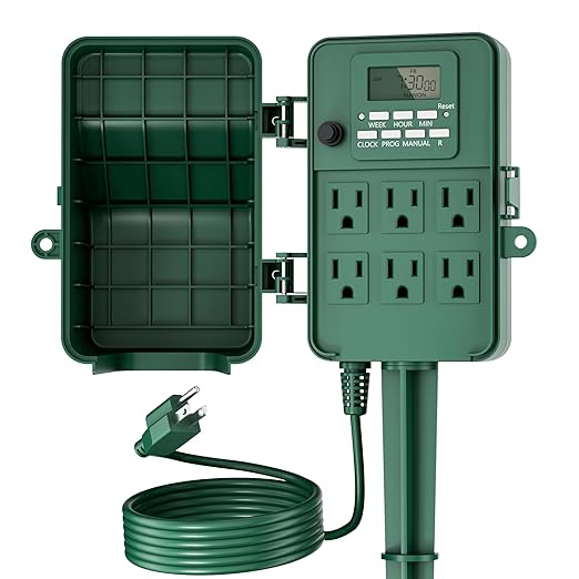 BN-LINK Outdoor Power Stake, 7-Day Programmable Digital Timer, 6 Outlets by BN-LINK