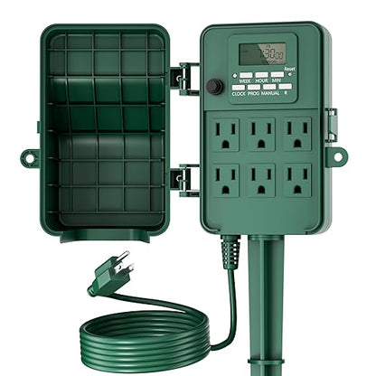 BN-LINK Outdoor Power Stake, 7-Day Programmable Digital Timer, 6 Outlets by BN-LINK