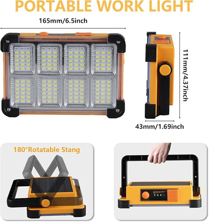 120W Solar Rechargeable Work Light, 144 LED 10000LM Portable Flood Light - Image 4