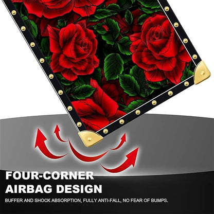 Compatible with iPhone 16 Plus Case, Vector Red Rose Green Leaf Luxury Golden - Image 7