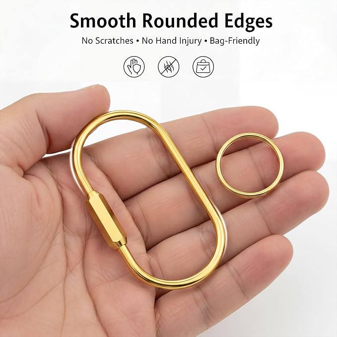 Tiezzi 6 Pack Gold Carabiner Key Ring Clip, Premium Brass Screw Locking - Image 3