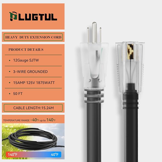 PLUGTUL Outdoor Extension Cord 50FT, 12 Gauge Extension Cord - Image 3