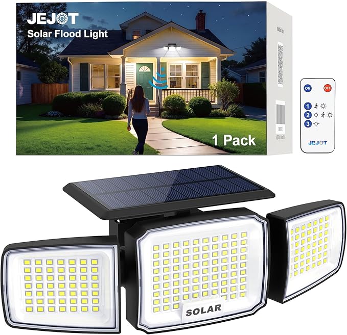 Solar Security Light Outdoor Super Bright LED, Motion Sensor Flood Light by JEJOT