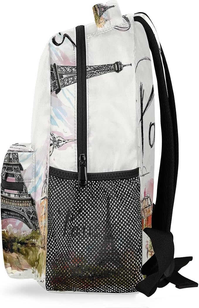 Backpacks France Paris Eiffel Tower House School Bag Student Bookbag Adjustable - Image 3