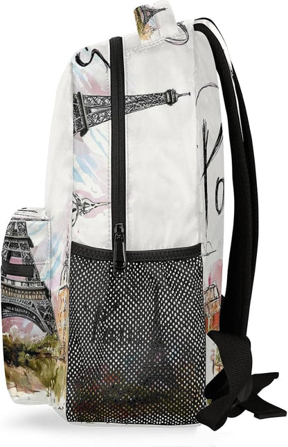 Backpacks France Paris Eiffel Tower House School Bag Student Bookbag Adjustable - Image 3