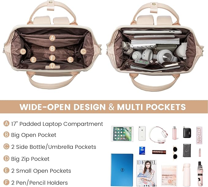 LOVEVOOK Leather Backpack for Women, 17 inch Laptop Backpack, Professional Work - Image 3