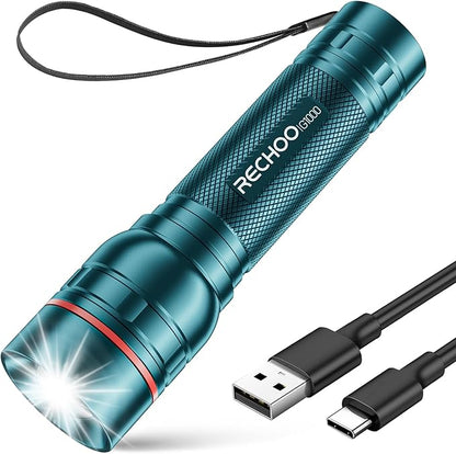 RECHOO Rechargeable Flashlight 1 Pack, Bright Military Grade Torch Light High by RECHOO