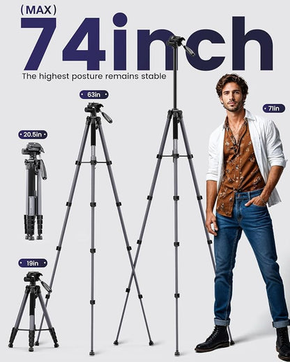 CAMBOFOTO 74″ Aluminum Camera Tripod – Heavy‐Duty Professional Tripod Stand - Image 4