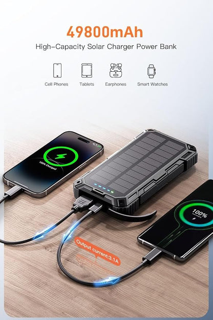 jskei Power Bank 49800mAh Solar Portable Charger Wireless Charging USB-C 15W - Image 4