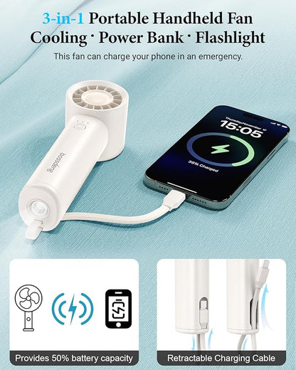 Portable Handheld Fan with Power Bank, 3 IN 1 USB Rechargeable Mini Personal - Image 3