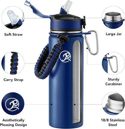 GOSWAG Insulated Sports Water Bottle, 24oz 2 Lids, Stainless Steel Water Bottles - Image 3