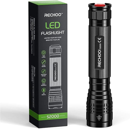RECHOO S2000 LED Flashlight High Lumens, Super Bright, Mid-Size Tactical by RECHOO