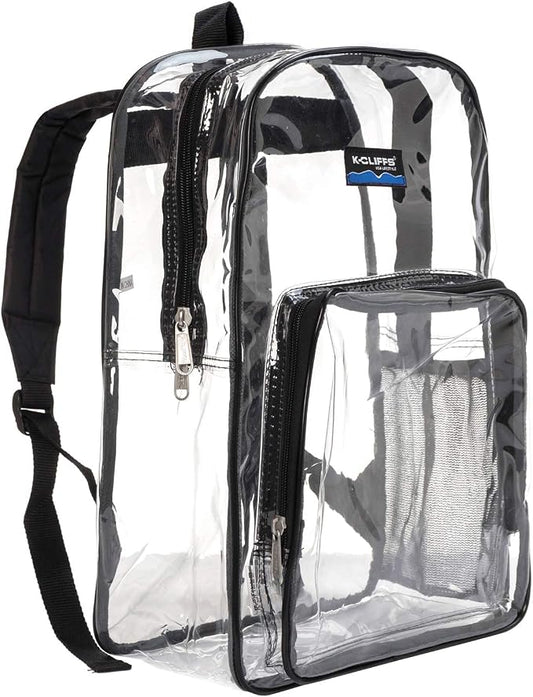 K-Cliffs Large Transparent Backpack Clear Heavy Duty School Bag Durable Student by K-Cliffs