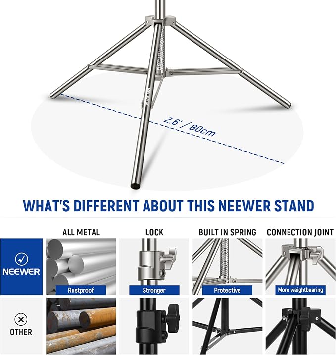NEEWER 7.2ft/2.2m Stainless Steel Light Stand, Spring Cushioned Heavy Duty - Image 3
