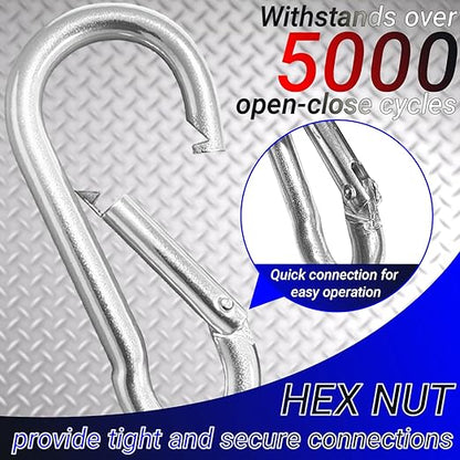 12 Pack 3" Heavy Duty Carabiner Clips, M8 Sliver Galvanized Steel Spring Snap - Image 3